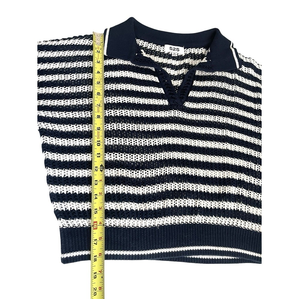 525 America Kimberly Cotton Navy Stripe Open Knit Polo Sweater XS Coastal Preppy - Picture 14 of 15